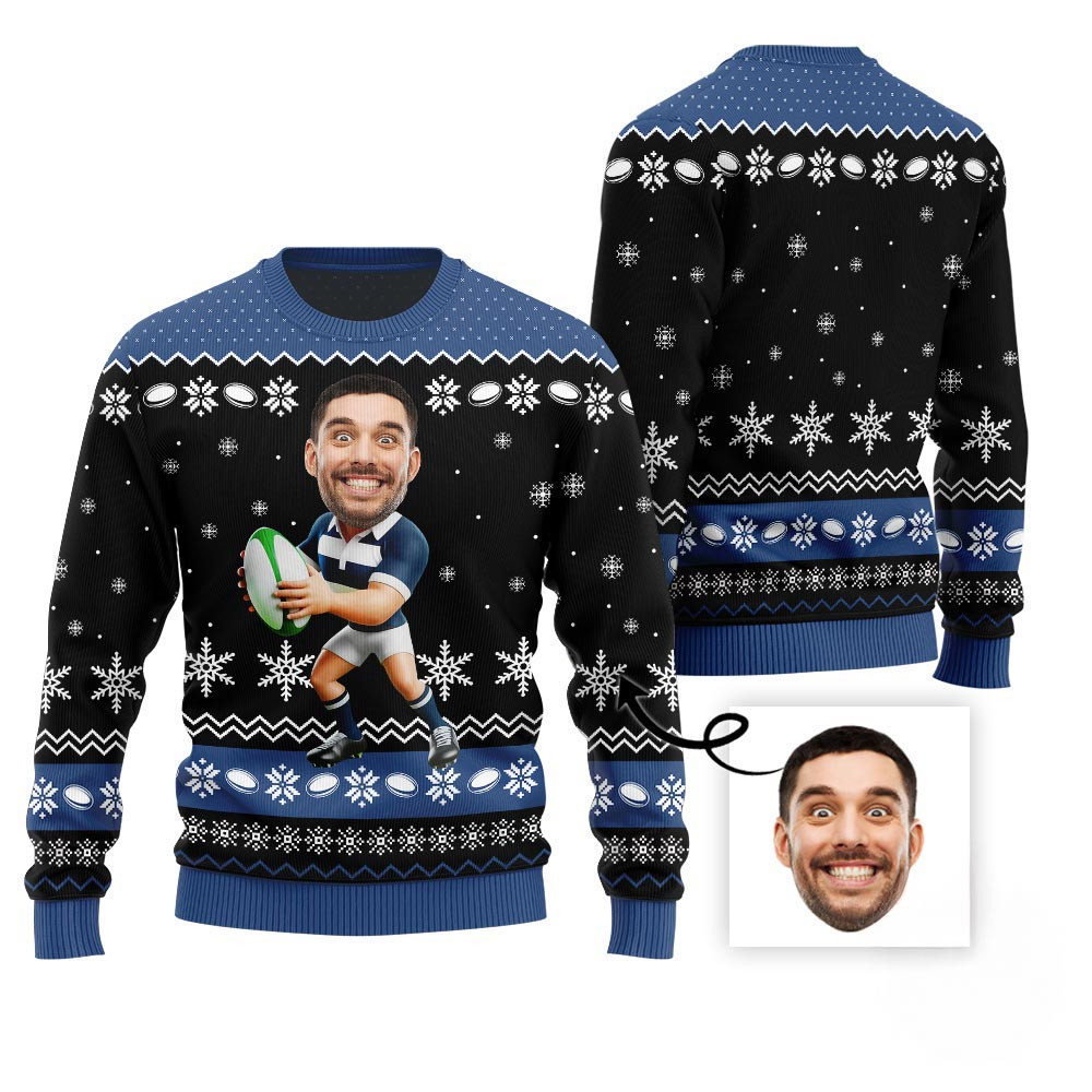 Custom Face Rugby Ugly Xmas Sweater Ugly Christmas Gifts