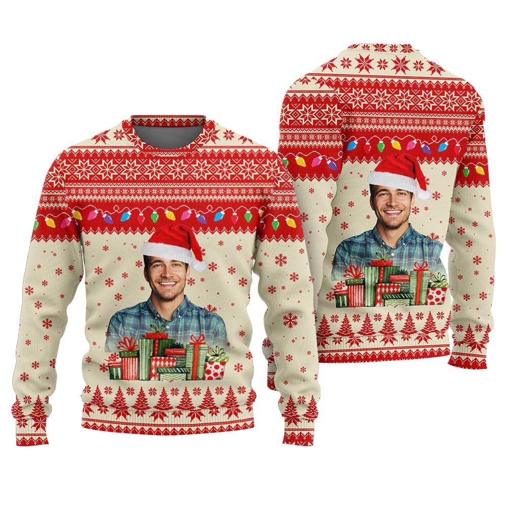 Custom Face Santa Ugly Christmas Sweater Cardinal Red Christmas Vacation Sweater