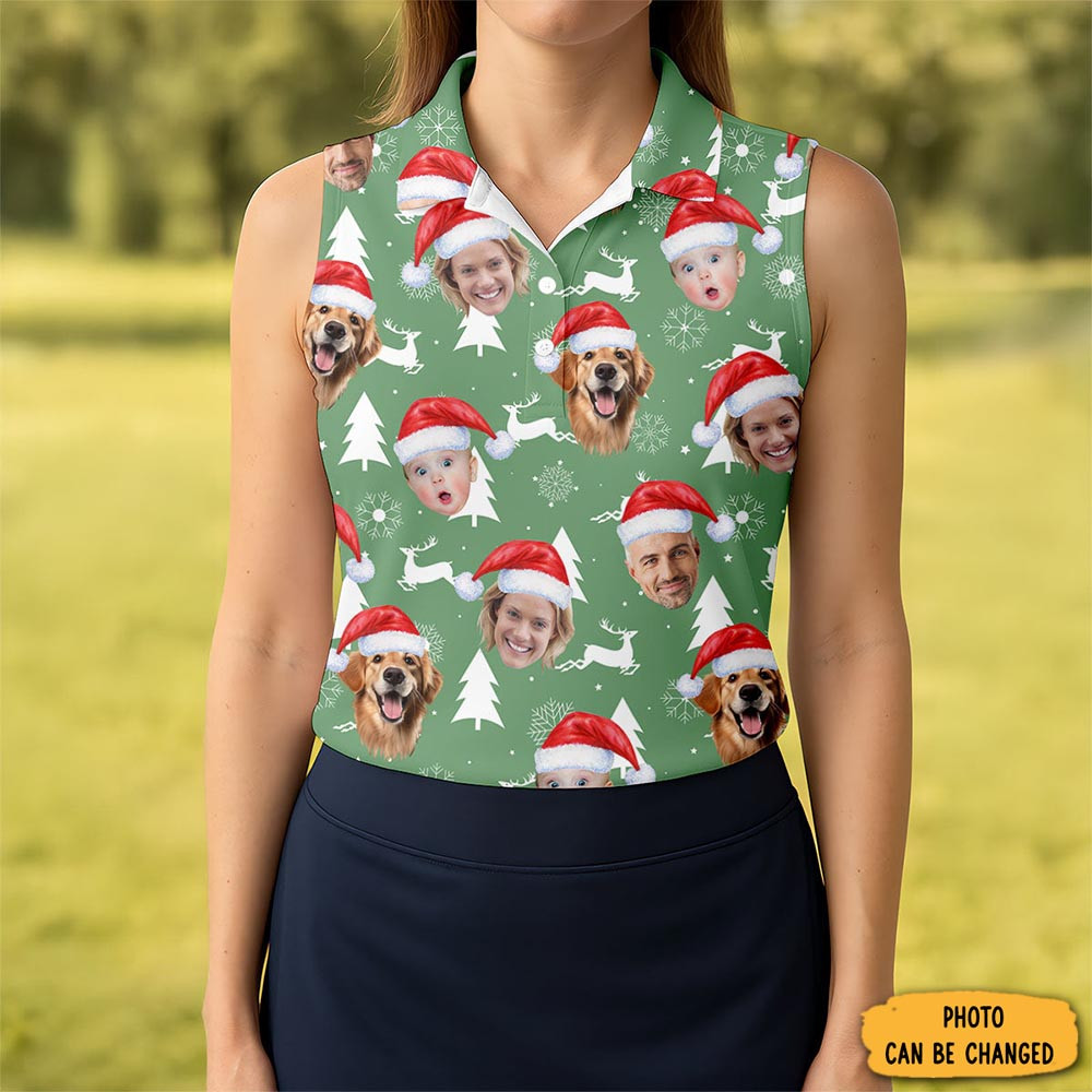 Custom Face Snow Reindeer Sage Green Golf Shirt Christmas Golf Shirt Ladies Golf Shirts Golf Gifts For Women