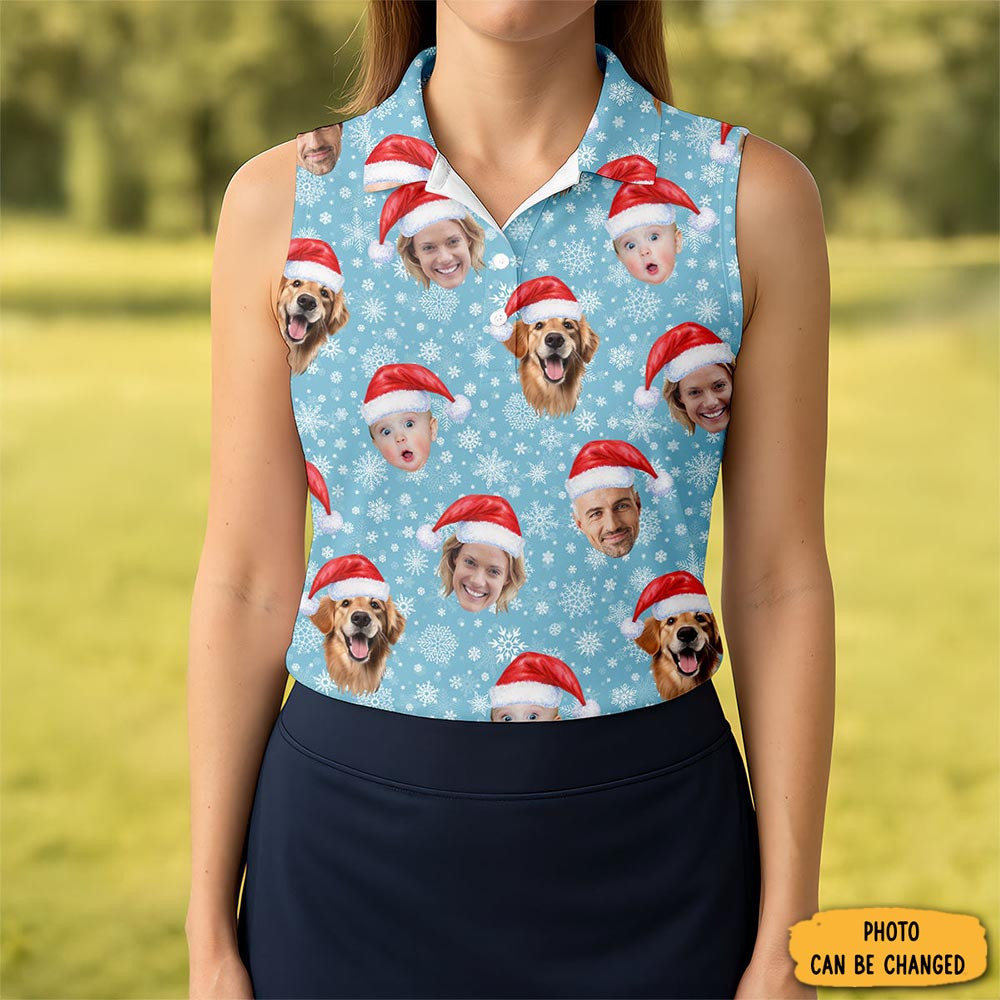 Custom Face Snowflakes Print Ice Blue Christmas Golf Shirt Ladies Golf Shirts Golf Gifts For Women