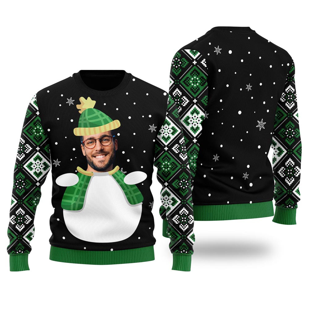 Custom Face Snowman Custom Ugly Christmas Sweater Black Xmas Sweaters For Women