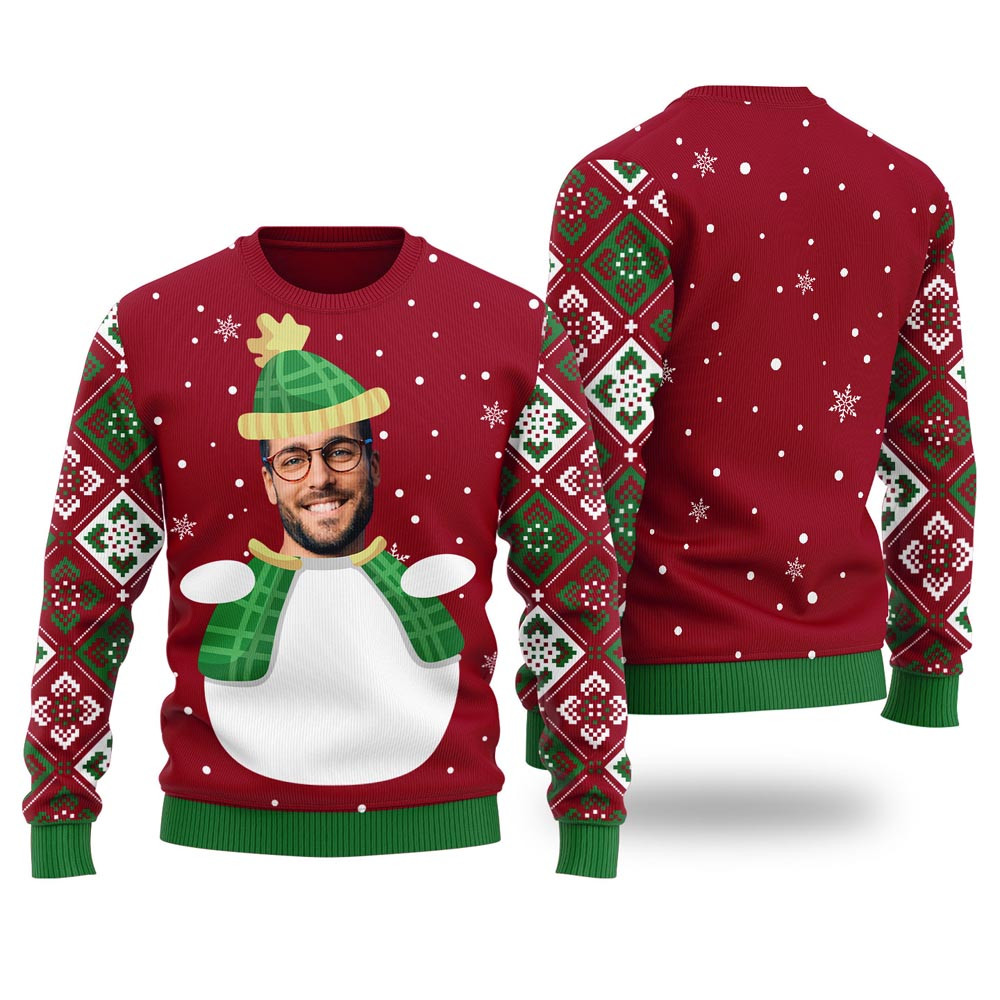 Custom Face Snowman Custom Ugly Christmas Sweater Cardinal Red Christmas Ideas For Girlfriend