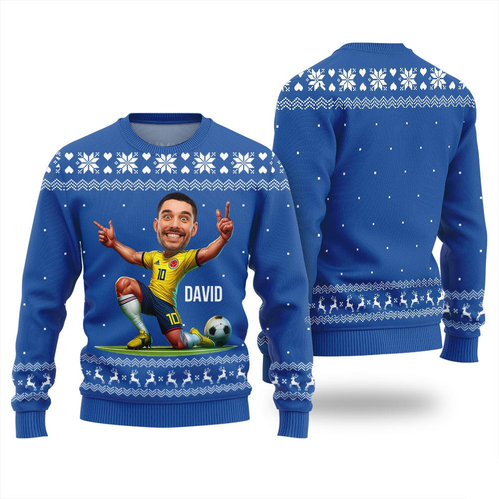 Custom Face Soccer Player Funny Christmas Sweaters For Men