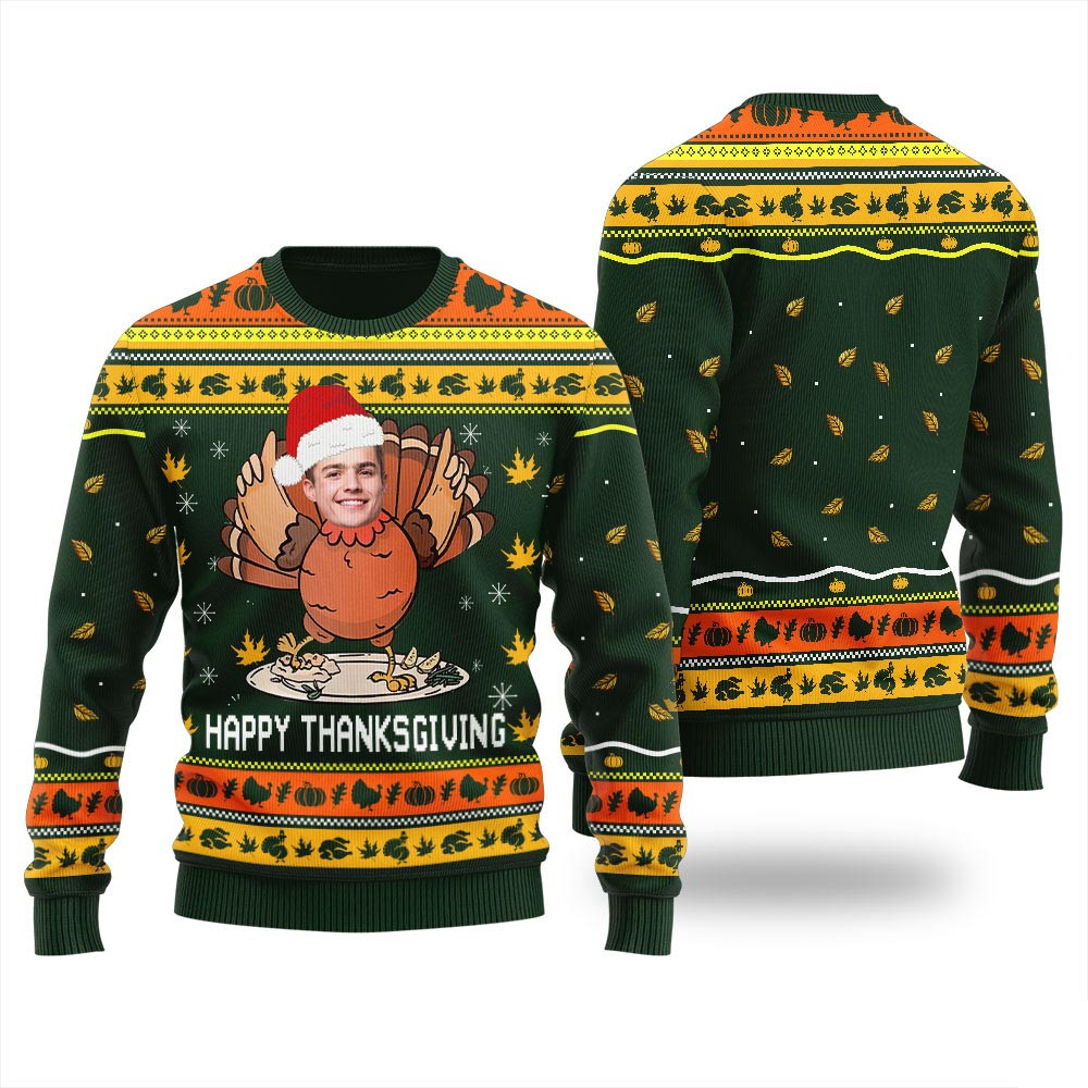 Custom Face Turkey Thanksgiving Ugly Christmas Sweater For Men