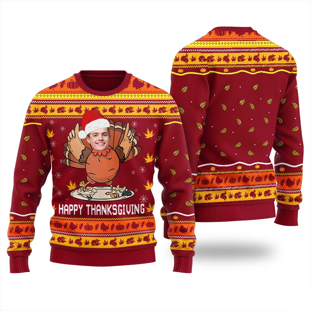 Custom Face Turkey Thanksgiving Ugly Sweater Christmas Gifts For Her