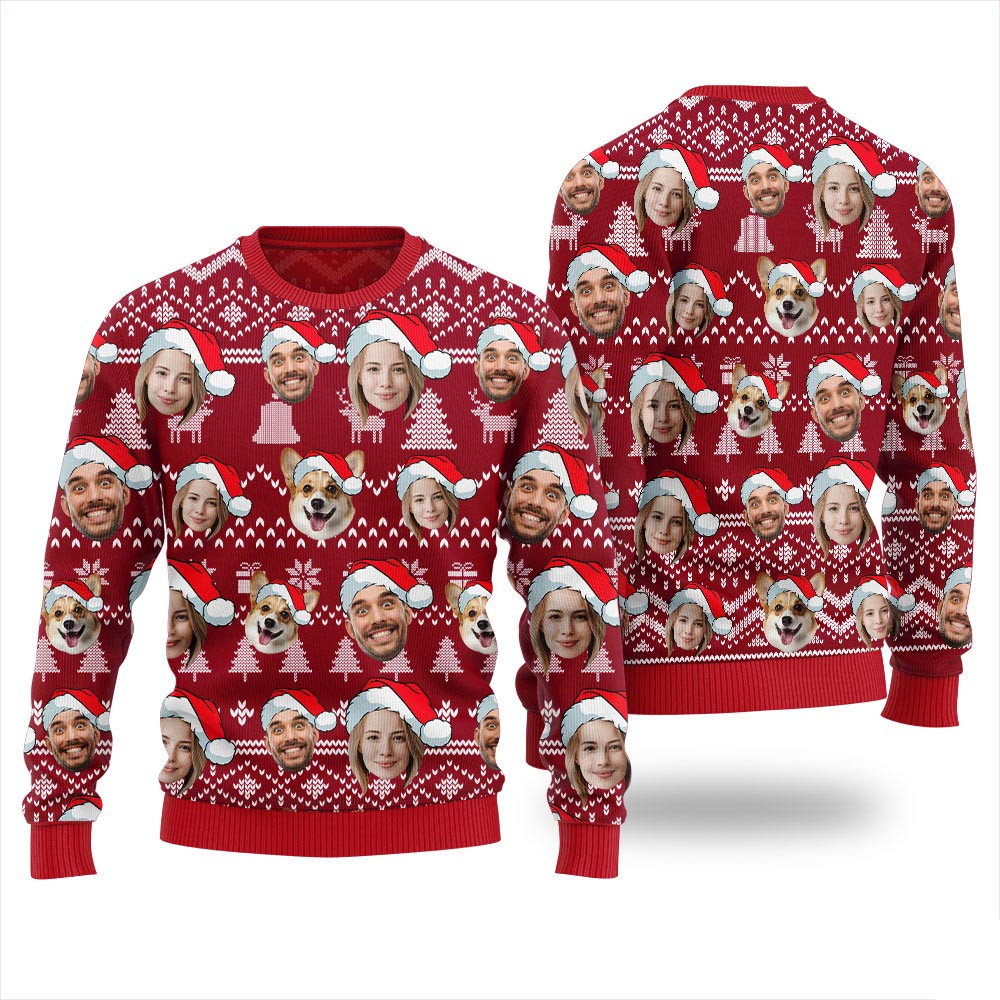 Custom Face With Pet Ugly Xmas Sweater Funny Holiday Sweater