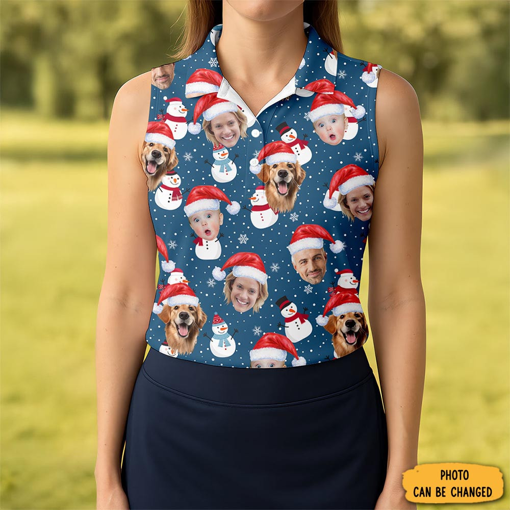 Custom Face Xmas Snowman Navy Golf Shirt Christmas Golf Shirt Ladies Golf Tops Golf Gifts For Women