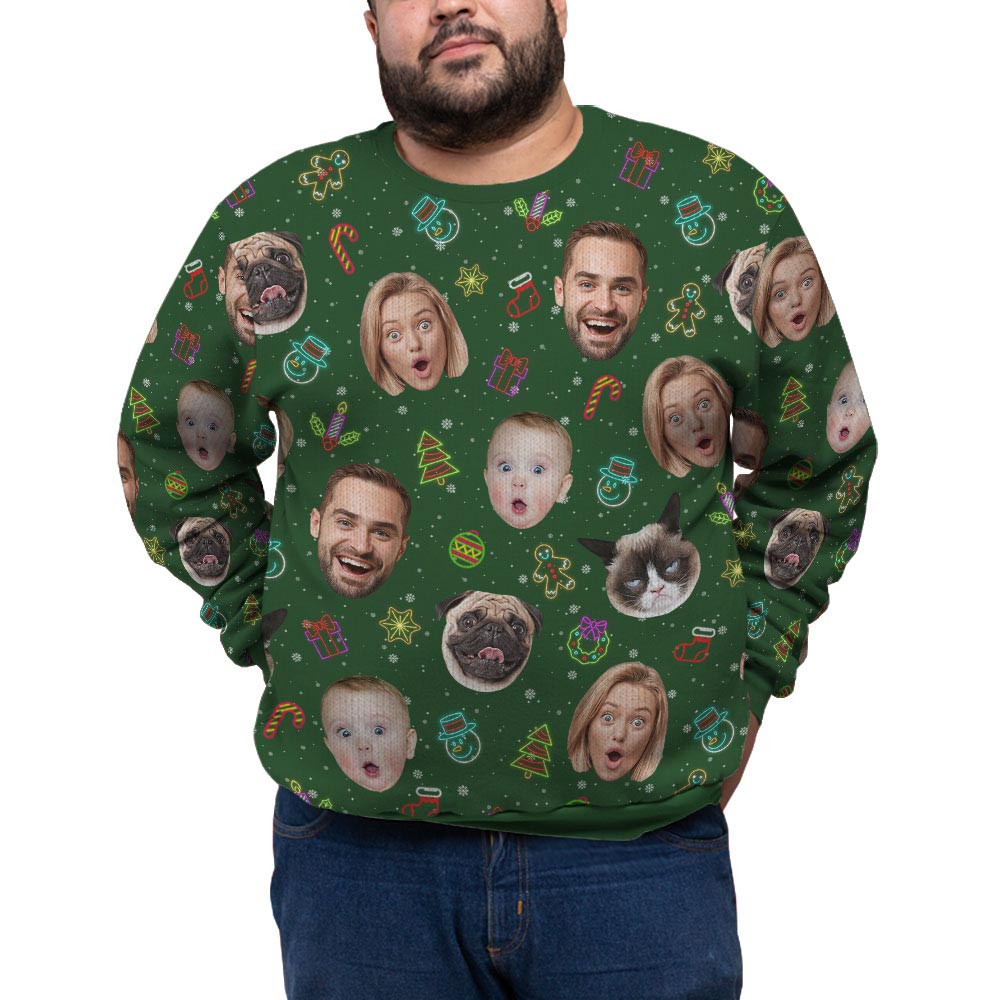 Custom Faces And Pets Plus Size Christmas Sweater Christmas Sweaters For Men