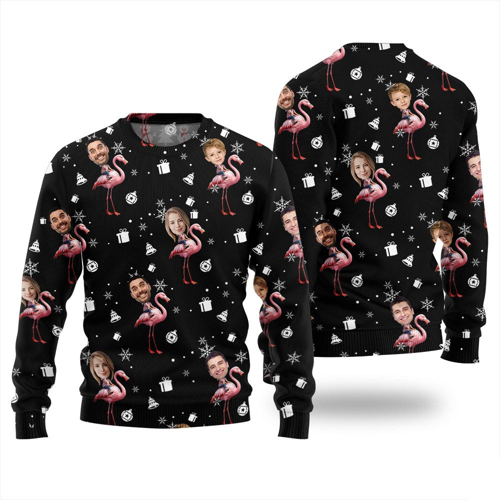 Custom Faces Flamingo Ugly Christmas Sweater Christmas Gift Ideas For Mom