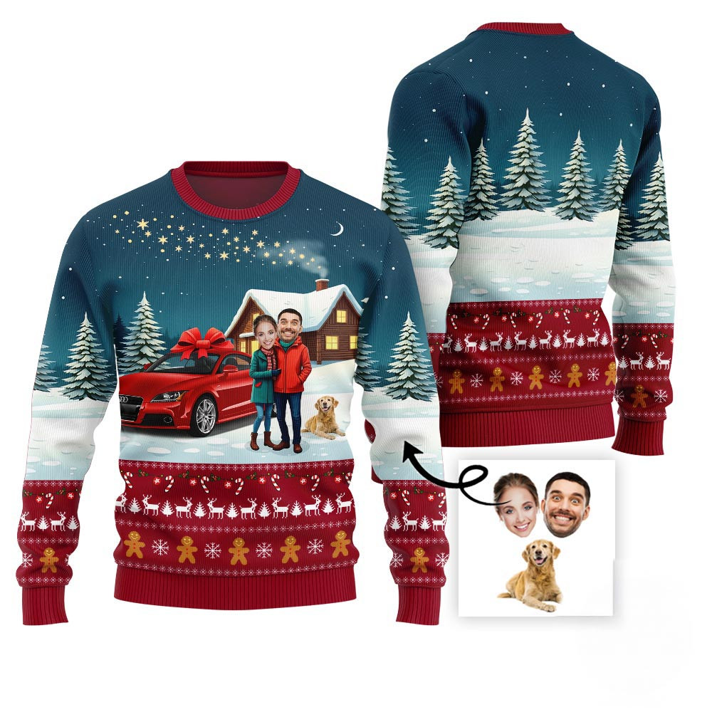 Custom Faces Pet And Car Christmas Sweater Christmas Gift Ideas For Wife