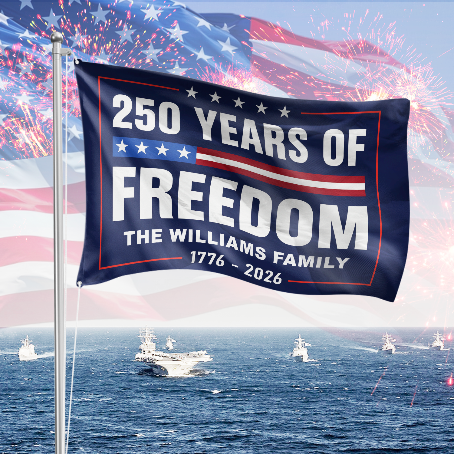 Custom Family Name 250 Years Of Freedom 1776-2026 4th Of July Double-sided Flag America 250 Merchandise Patriotic Gifts For Dad