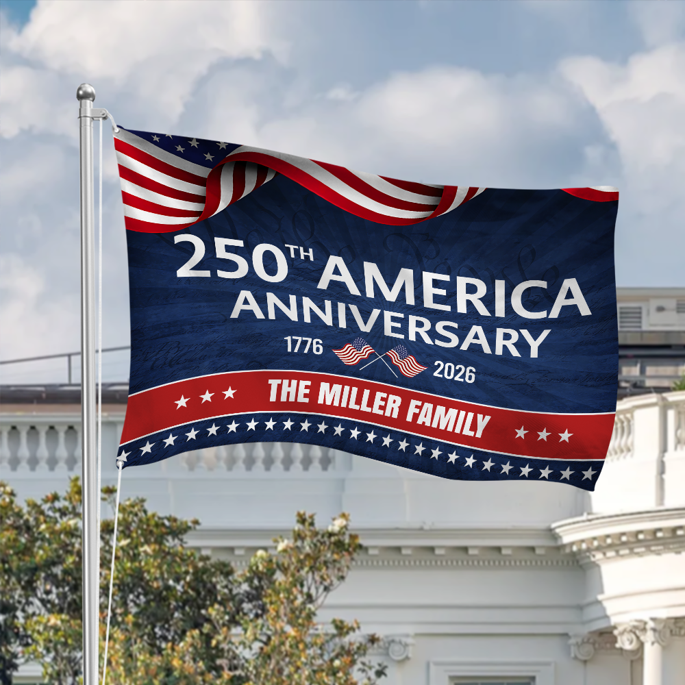 Custom Family Name 250th Anniversary 1776-2026 America Banner House Flag America 250 Merchandise Patriotic Birthday Gifts