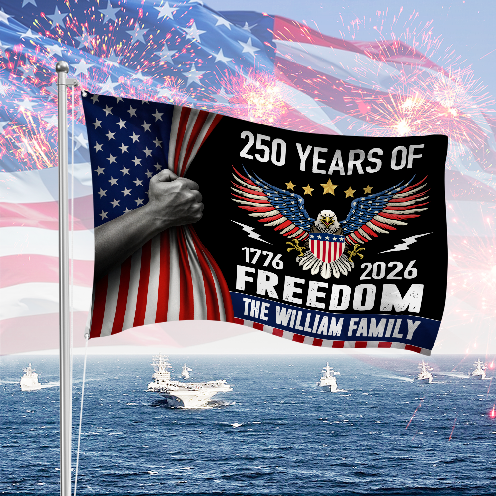 Custom Family Name Celebrate 250th Anniversary Of America House Flag America 250 Merchandise Gifts For A Patriotic Person