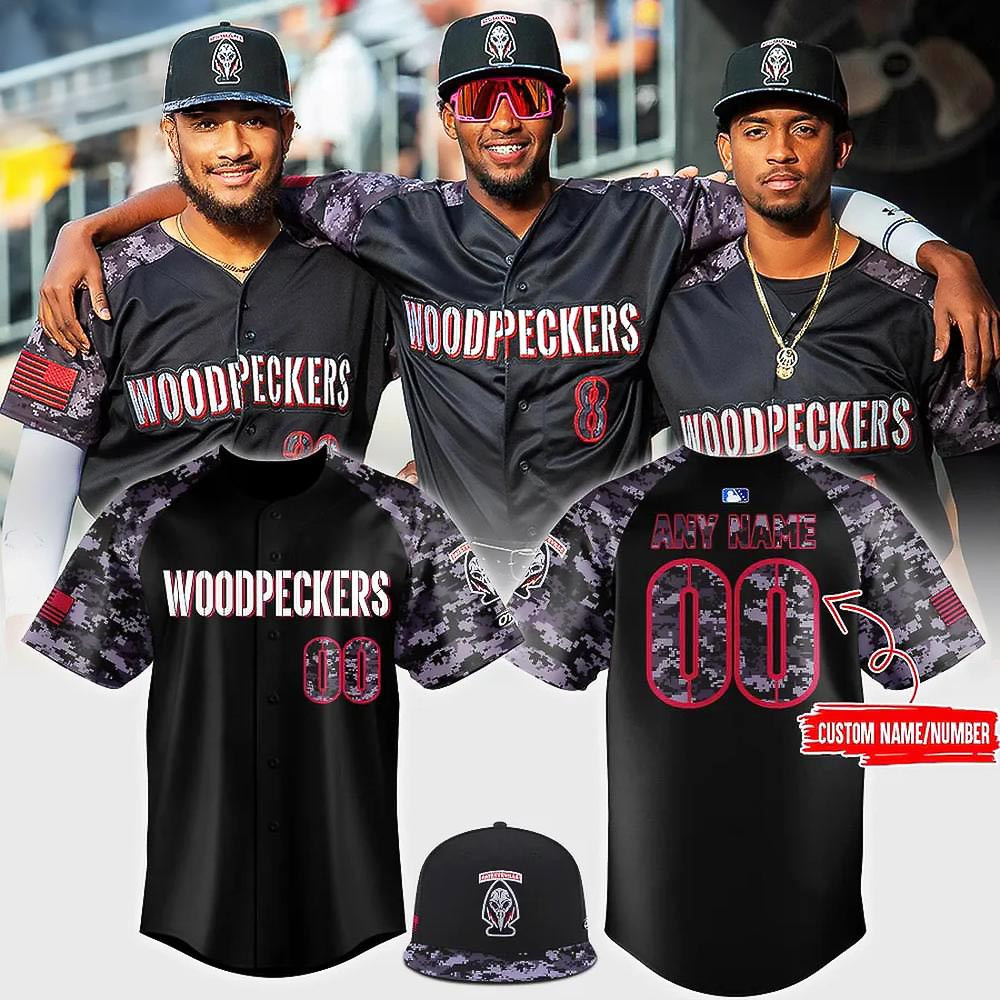 Custom Fayetteville Woodpeckers Black Ops Baseball Jersey Gifts For Baseball Fans