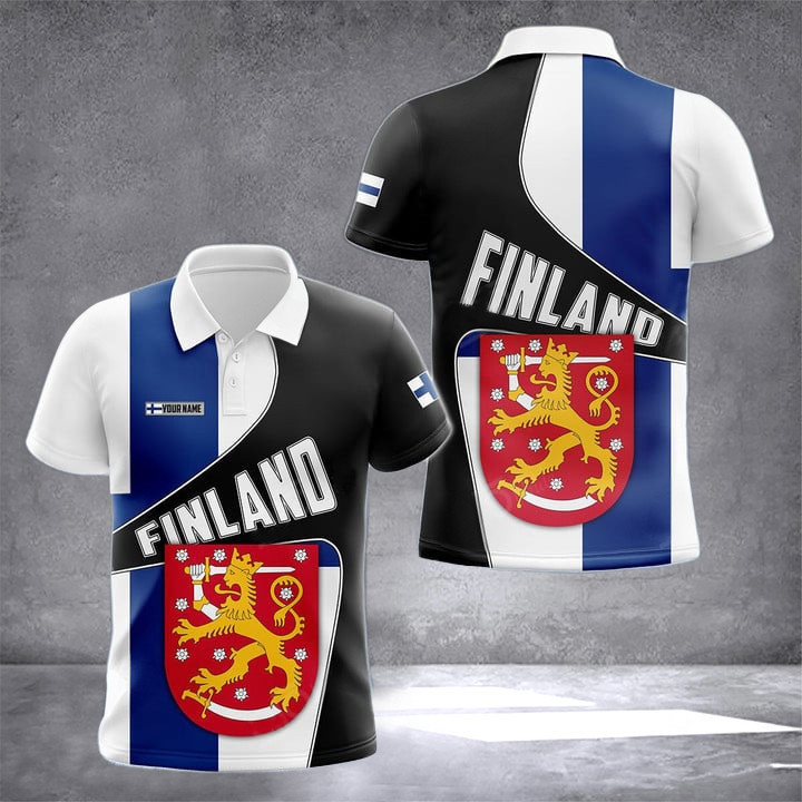 Custom Finland Coat Of Arms Flag Polo Shirt Patriotic Finnish Clothing Gifts For Finnish