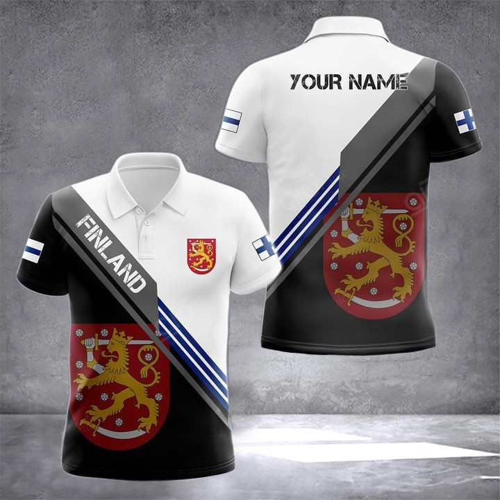 Custom Finland Coat Of Arms Polo Shirt Patriotic Finland Men's Clothing Gifts For Finnish