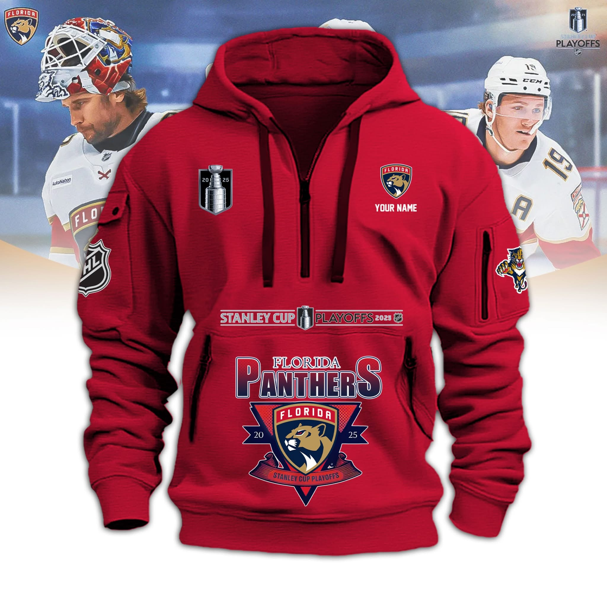 Custom Florida Panthers Stanley Cup Champions 2025 Quarter Zip Hoodie Hockey NFL Merch