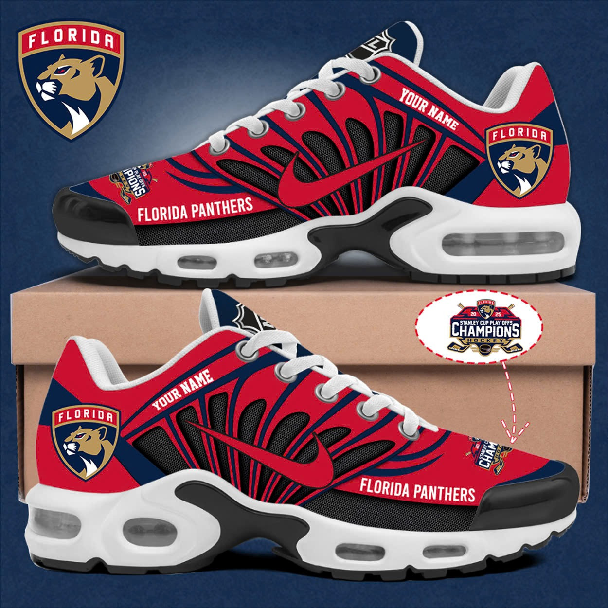Custom Florida Panthers Stanley Cup Champions Merch 2025 Air Max Plus Sneakers Sport Shoes