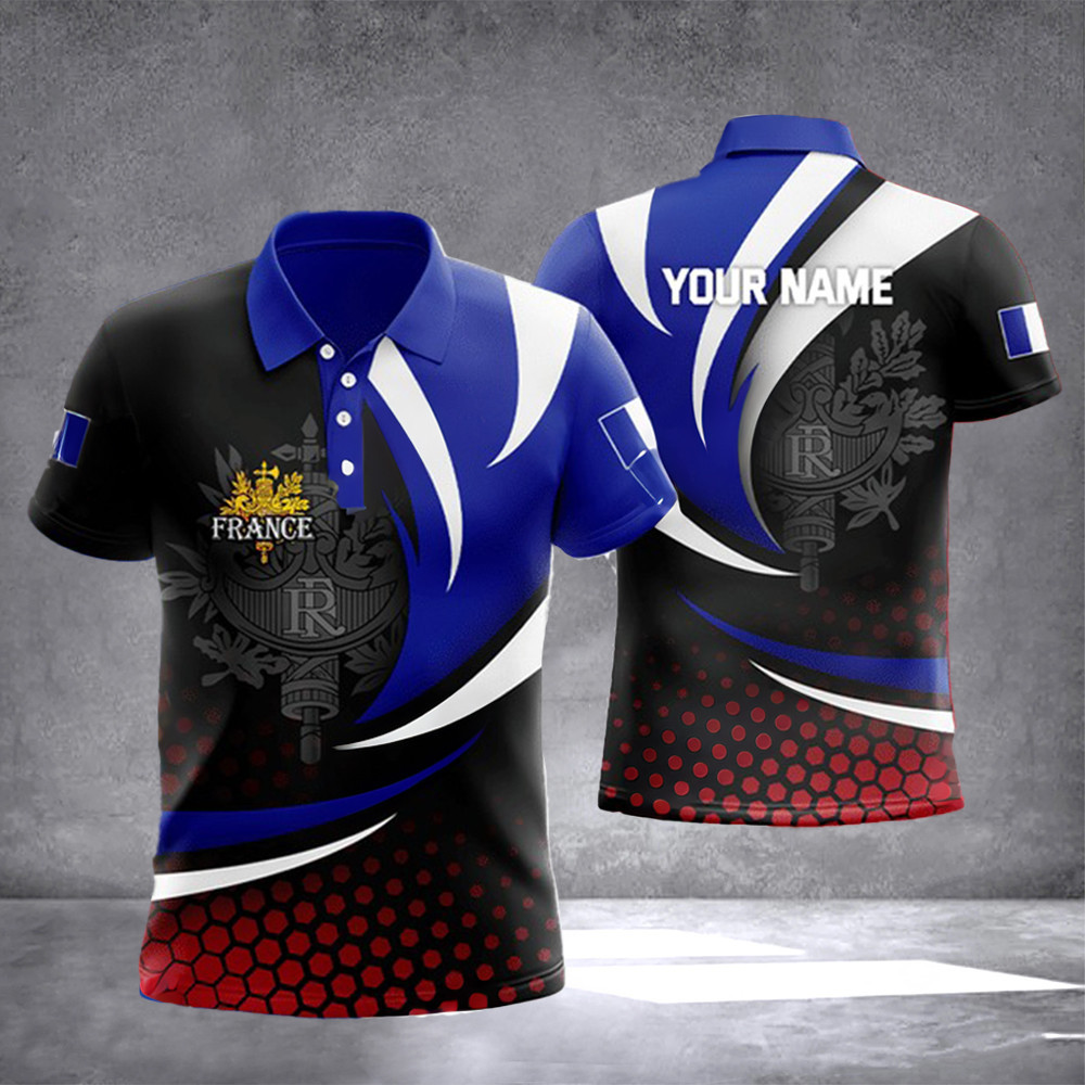 Custom France Coat Of Arms Wave Pattern Polo Shirt French Fashion Men Gifts For France Lovers