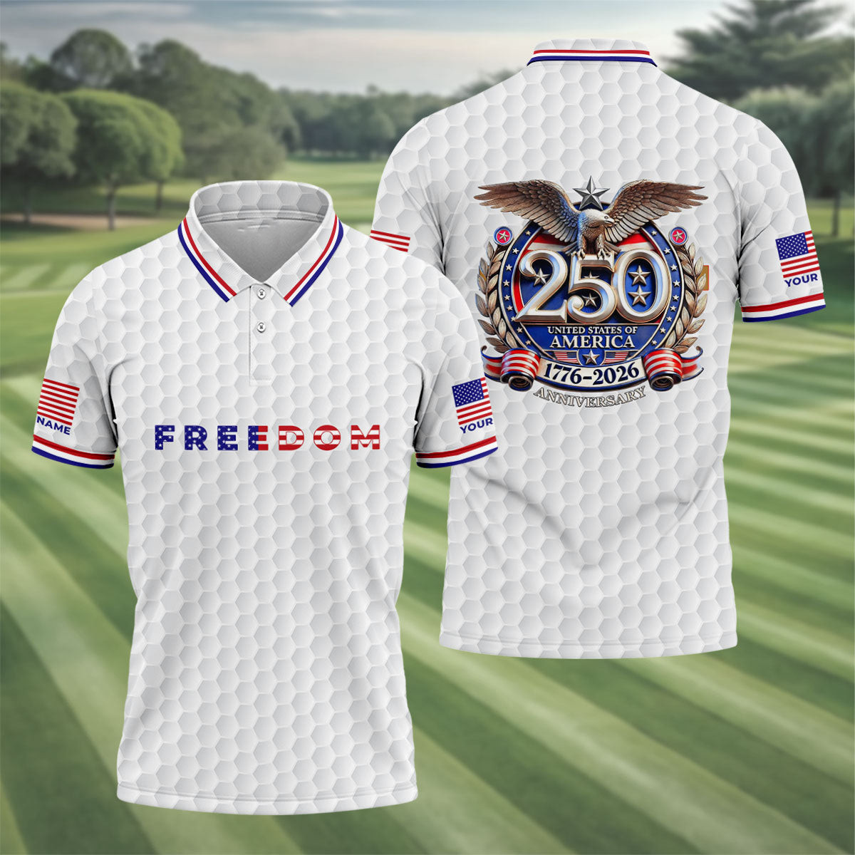 Custom Freedom USA 250 Anniversary Golf Polo Shirt Mens Polo Shirts Mens Gifts Golf