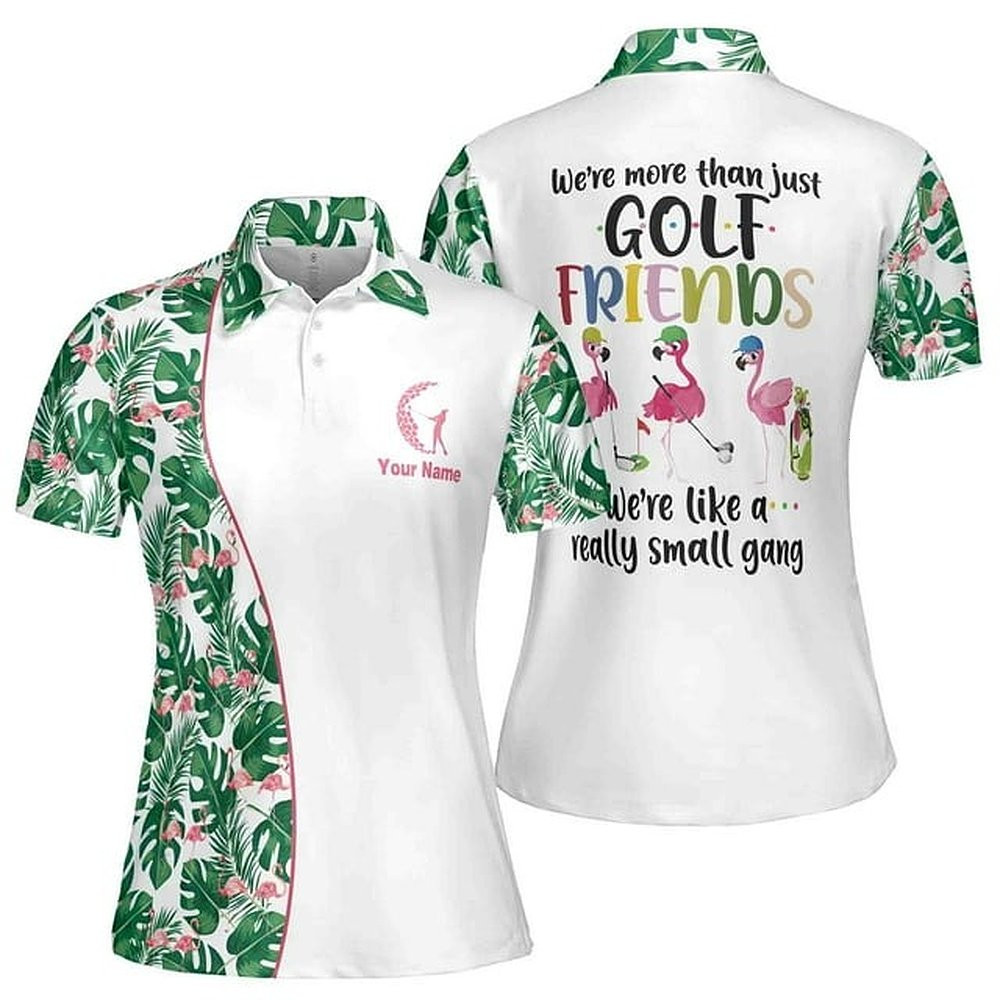 Custom Friend Flamingo Tropical Pattern Women's Polo Shirt Funny Womens Golf Shirt Mom Gifts