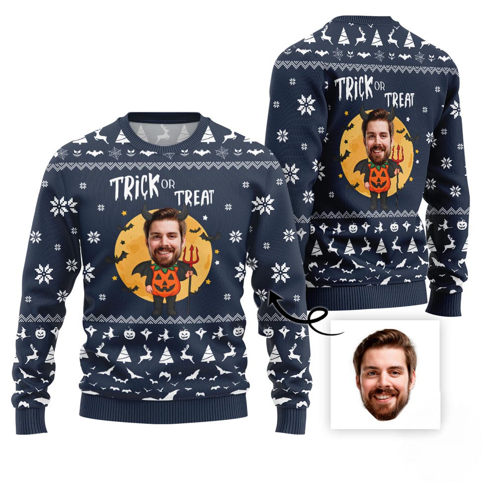 Custom Funny Face Trick Or Treat Halloween Sweater Christmas Gifts For Dad