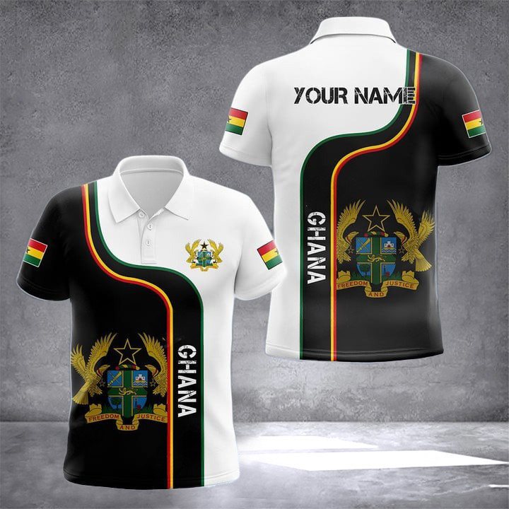Custom Ghana Coat Of Arms Dot Pattern Polo Shirt Ghana Mens Clothing Gifts For Ghanan