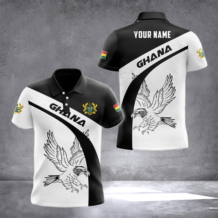 Custom Ghana Eagle Black And White Polo Shirt Ghanaian Men's Clothing Gifts For Ghanaians