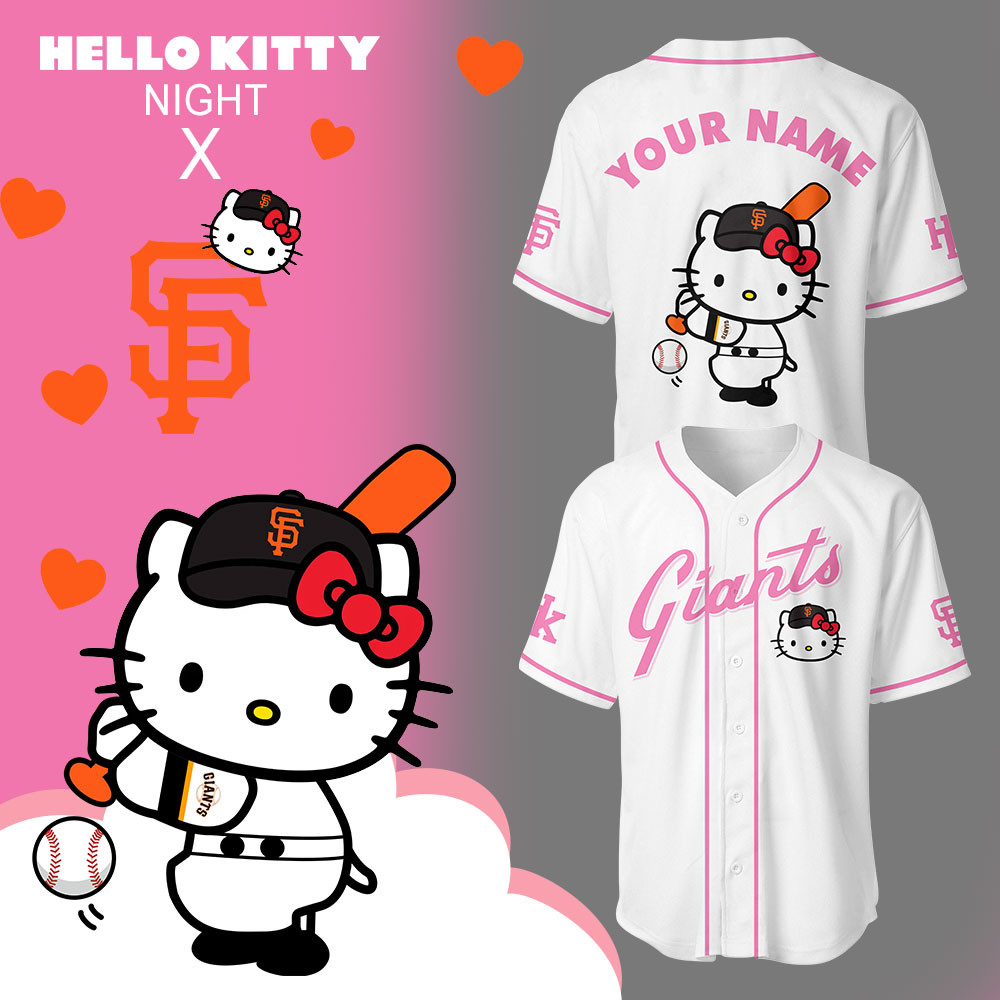 Custom Giants x Hello Kitty Night Name Jersey Baseball Coach Gift Ideas