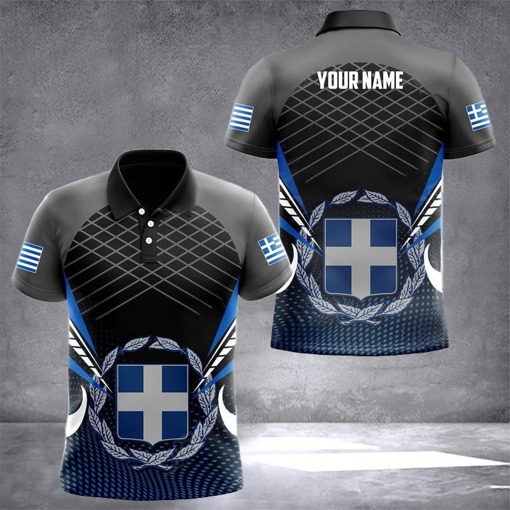 Custom Greece Coat Of Arms Dot Pattern Polo Shirt Men's Greece Outfits Gift For Greek Friend