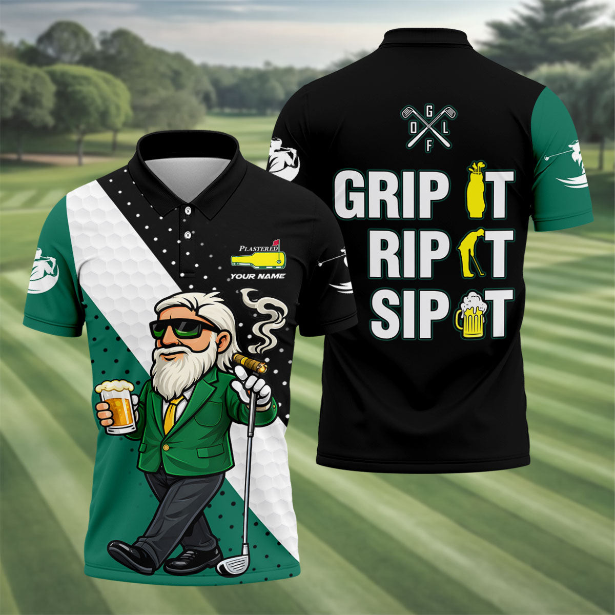 Custom Grip It Rip It Sip It Plastered Beer Bottle Logo Golf Polo Shirt Best Golf Attire Father's Day Present