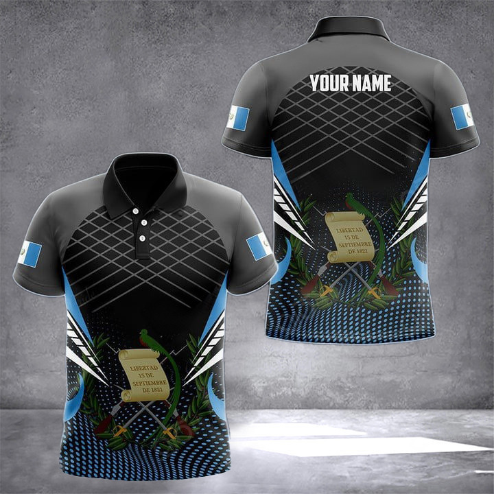 Custom Guatemala Coat Of Arms Dot Pattern Polo Shirt Guatemalan Men's Clothing Gifts Ideas