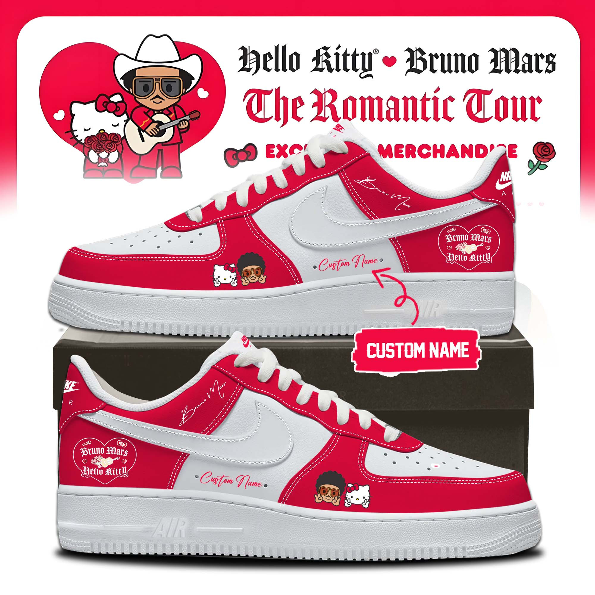 Custom Hello Kitty Bruno Mars Tokyo Shoes Bruno Mars X Hello Kitty Merchandise Gift For Birthday