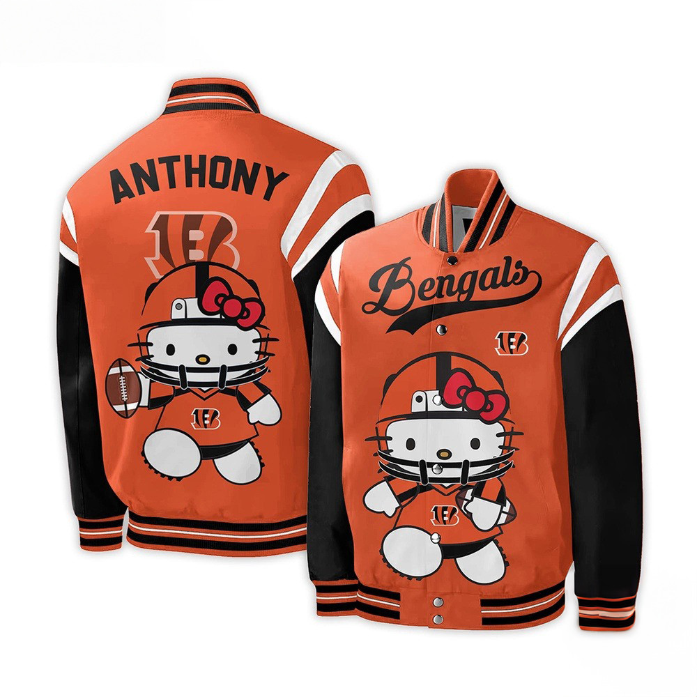 Custom Hello Kitty Cincinnati Bengals Baseball Varsity Jacket Unique Bengals Fan Merch