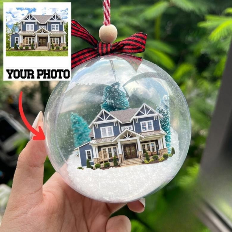 Custom Home Picture Snow Ball Ornament Personalized Photo Ornaments Holiday Decor