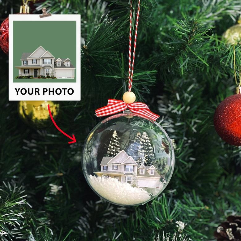 Custom House Photo Snow Ball Ornament Custom Ornaments With Picture Christmas Holiday Decor