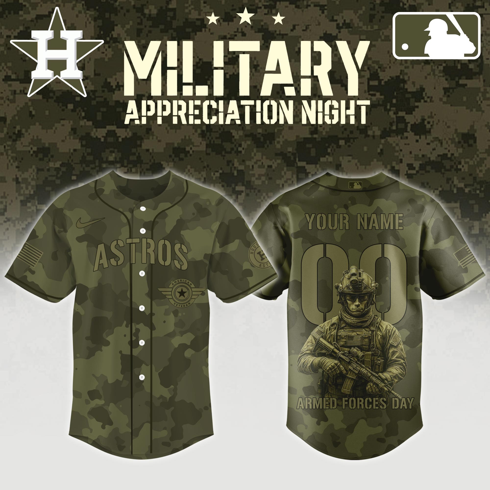Custom Houston Astros x MLB 2025 Armed Forces Day Night Jersey Baseball Team Gift Ideas