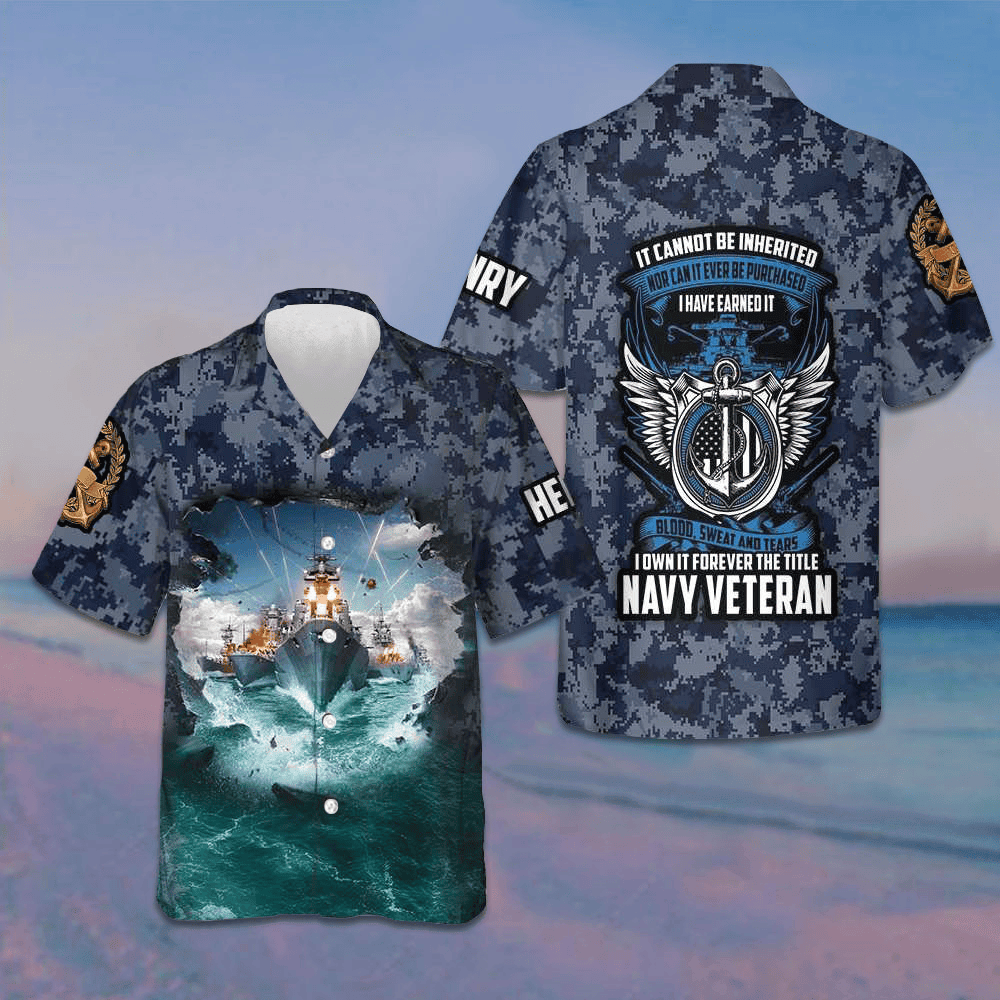 Custom I Own It Forever The Title Navy Veteran Hawaiian Shirt Proud Veteran USN Camo Shirt