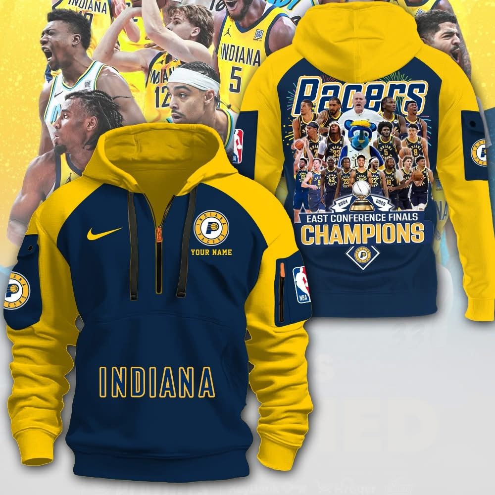 Custom Indiana Pacers Eastern Conference Champions Quarter Zip Hoodie NBA 2025 Fan Merch