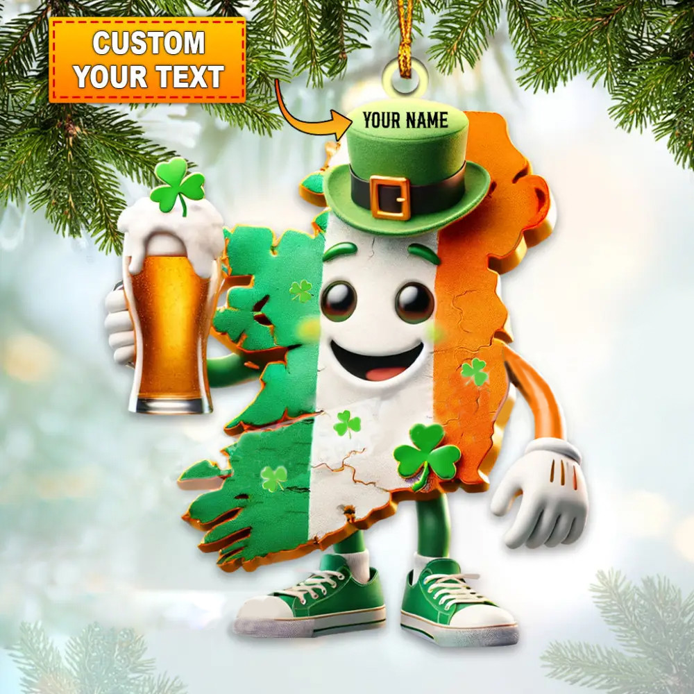 Custom Irish Map Cartoon Ornament Shaped Funny Saint Patrick's Day Ornament Irish Gifts