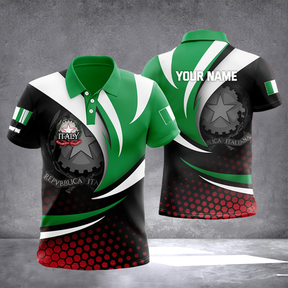 Custom Italy Coat Of Arms Wave Pattern Polo Shirt Italian Outfits Male Gifts For Italian