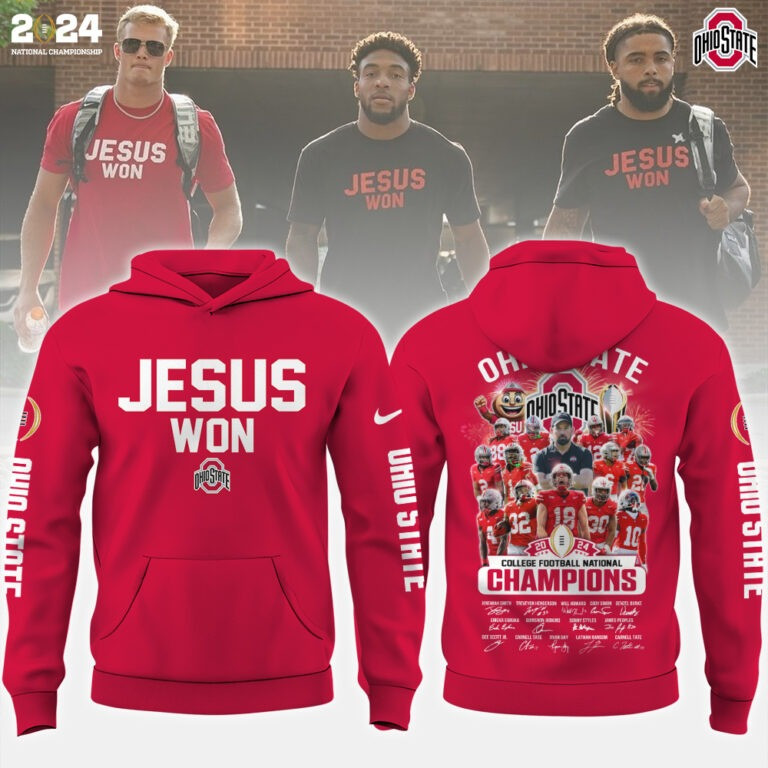 Custom Jesus Won Ohio State National Champions Hoodie Ohio State Buckeyes Championship (custom name)