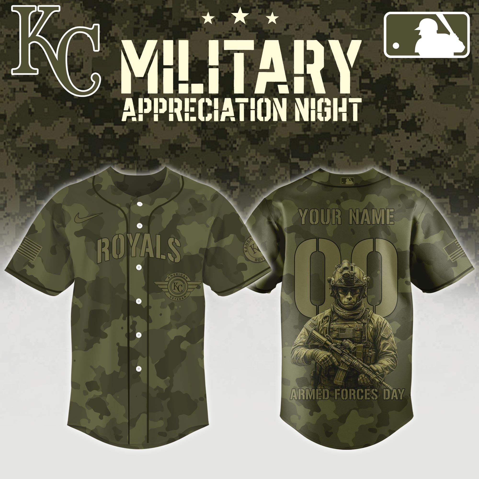Custom Kansas City Royals x MLB 2025 Armed Forces Day Night Jersey Best Gifts For Baseball Fans