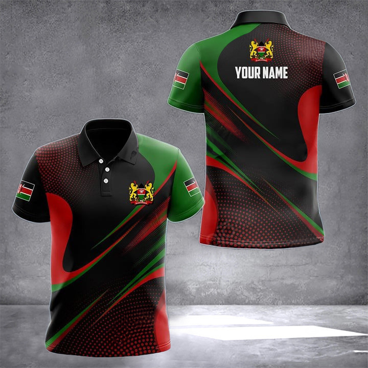 Custom Kenya Coat Of Arms Dot Pattern Polo Shirt Kenya Lover Men Apparel Gift Ideas