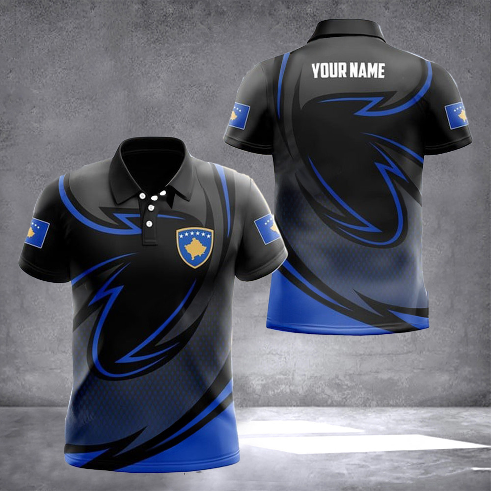 Custom Kosovo Coat Of Arms Neon Style Polo Shirt Pride Kosovo Patriotic Apparel Men