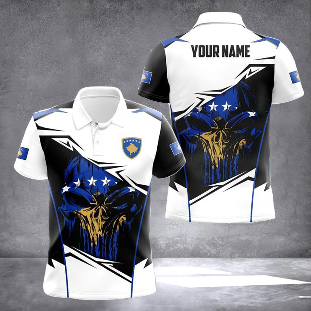 Custom Kosovo Flag Skull Polo Shirt For Men Kosovo Clothing Gifts For Boyfriend