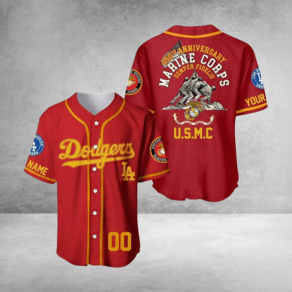 Custom LA Dodgers x U.S. Marine Corps 250Th Anniversary Jersey USMC Veteran Fan Gifts