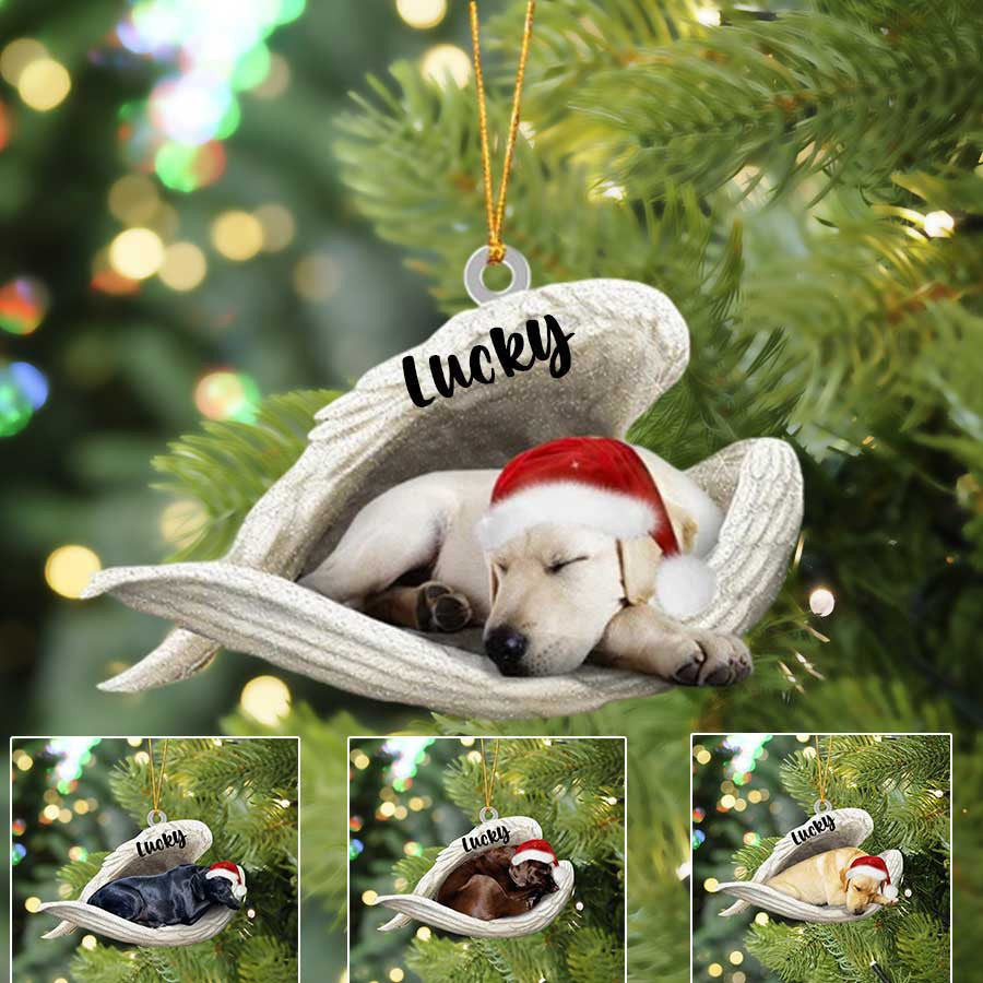 Custom Labrador Retriever Sleeping Angel Christmas Flat Acrylic Dog Ornament Memorial Dog Gift