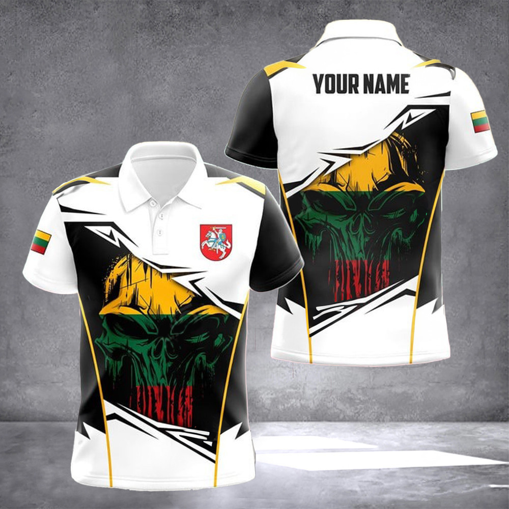 Custom Lithuania Flag Skull Polo Shirt Lithuania Men's Clothing Gifts For Lithuanians