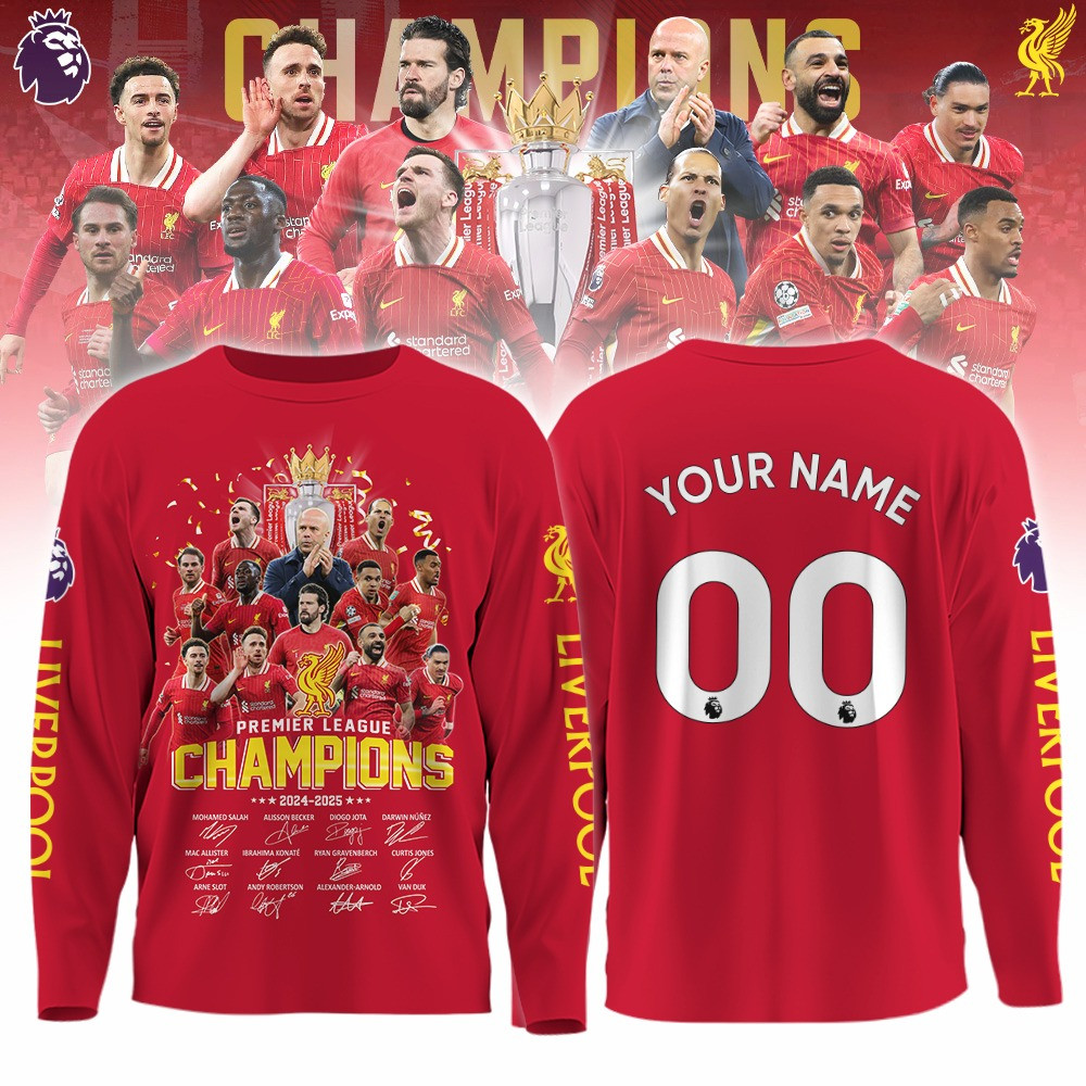 Custom Liverpool Champions Premier League Long Sleeve Shirt 2024 25 Liverpool FC Fan Merch